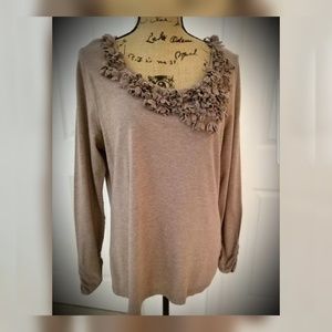 1X tshirt top decorative neckline long sleeve